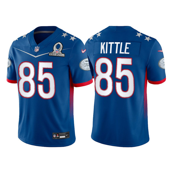 Men’s San Francisco 49ers #85 George Kittle 2022 Royal NFC Pro Bowl Stitched Jersey